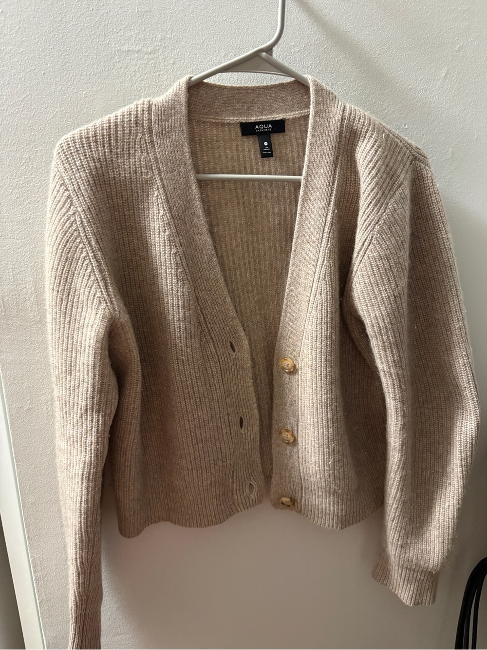 Aqua Beige Ribbed Button-Front Cardigan